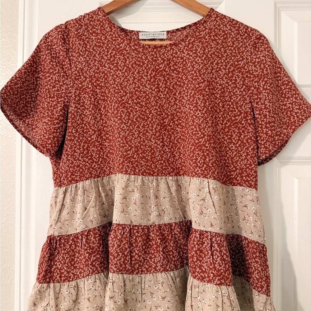 Paper Crane Tiered Babydoll Top | Boho Floral Blouse